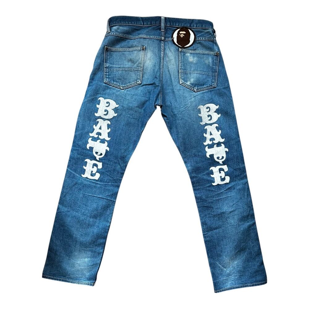 32" Waist M Bape Spellout Print Jeans Distressed
